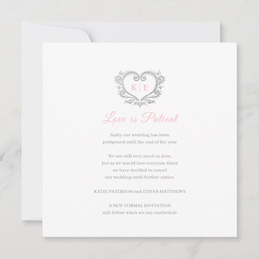Faire-part monogramme cardiaque annulé mariage amour patient  (Devant)
