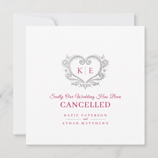Faire-part monogramme cardiaque annulé mariage d'amour patien (Dos)