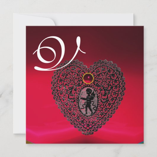 Faire-part MONOGRAMME CARDIAQUE DE LAMPE CUPIDE, rouge bordea (Devant)