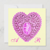 Faire-part MONOGRAMME CARRÉ DE LAMPE CUPIDE, or fuchsia rose (Devant)