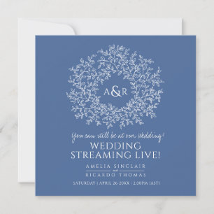 Faire-part Monogramme classique bleu feuille mariage live str