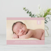 Faire-part Monogramme classique rose bébé fille photo naissan (Debout devant)