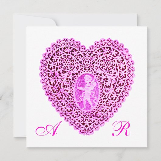 Faire-part MONOGRAMME COEUR DE LAMPE CUPIDE, fuchsia rose (Devant)