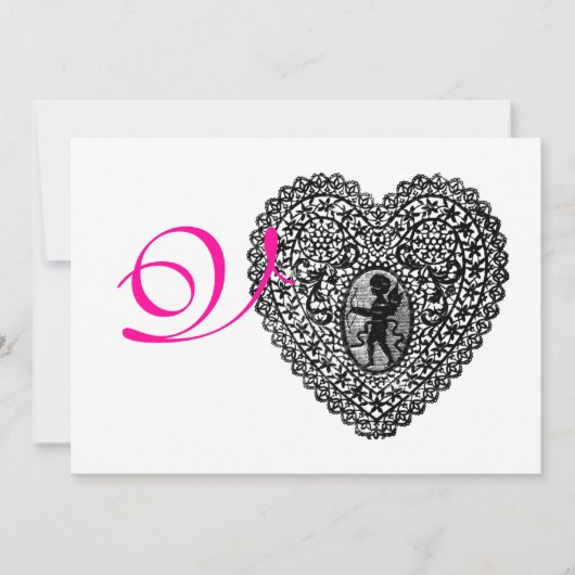 Faire-part MONOGRAMME COEUR DE LAMPE CUPIDE, fuchsia rose (Devant)