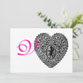 Faire-part MONOGRAMME COEUR DE LAMPE CUPIDE, fuchsia rose (Debout devant)