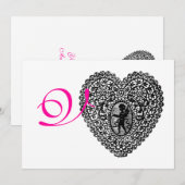 Faire-part MONOGRAMME COEUR DE LAMPE CUPIDE, fuchsia rose (Devant / Derrière)