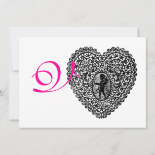 Faire-part MONOGRAMME COEUR DE LAMPE CUPIDE, fuchsia rose