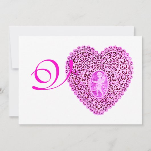 Faire-part MONOGRAMME DE COEUR DE LAMPE CUPIDE, argent fuchsi (Devant)
