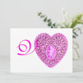 Faire-part MONOGRAMME DE COEUR DE LAMPE CUPIDE, argent fuchsi (Debout devant)