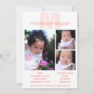 Faire-part Monogramme de corail Adoption simple 3 Collage pho