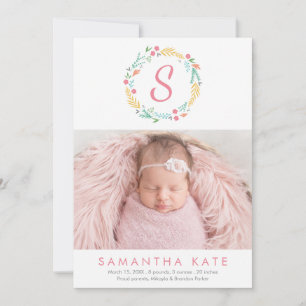 Faire-part Monogramme de couronne florale Photo moderne Naiss