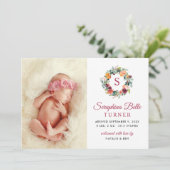 Faire-part Monogramme de couronne florale rustique Bourgogne  (Debout devant)