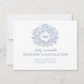 Faire-part Monogramme de feuille dessinée à la main bleue pou (Devant)