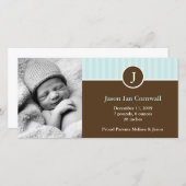 Faire-part Monogramme de menthe et rayures Annonces de naissa (Devant / Derrière)