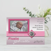 Faire-part Monogramme de verre moderne Annonces de naissance (Debout devant)