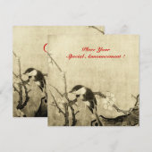 Faire-part MONOGRAMME D'OISEAU DE PRINTEMPS, brun sépia rouge (Devant / Derrière)