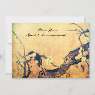 Faire-part MONOGRAMME D'OISEAU DE PRINTEMPS, Or Jaune Brun