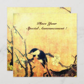 Faire-part MONOGRAMME D'OISEAU DE PRINTEMPS, or jaune marron (Devant / Derrière)