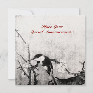 Faire-part MONOGRAMME D'OISEAU DE PRINTEMPS, papier métallisé