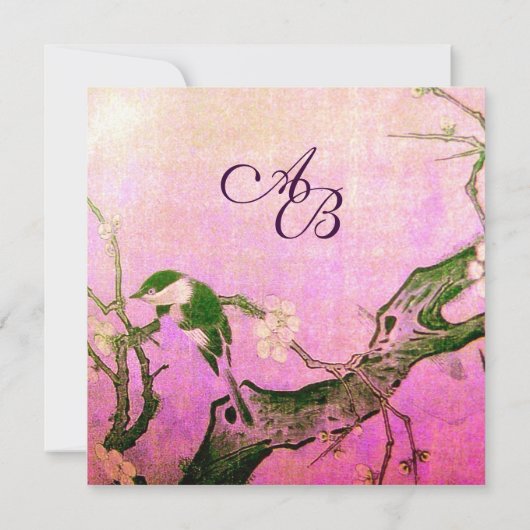 Faire-part MONOGRAMME D'OISEAU DE PRINTEMPS Rose Fuchsia Blan (Dos)