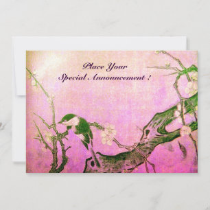 Faire-part MONOGRAMME D'OISEAU DE PRINTEMPS rose marron viole