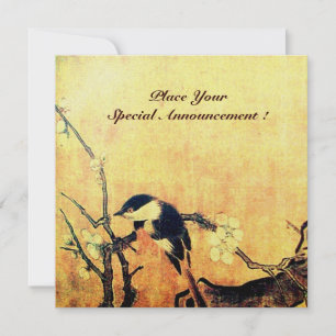 Faire-part MONOGRAMME D'OISEAU PRINTEMPS, jaune or brun