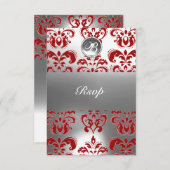 FAIRE-PART MONOGRAMME EN PIERRE DE GEM DE DAMASK ROUGE ET BLA (Devant / Derrière)