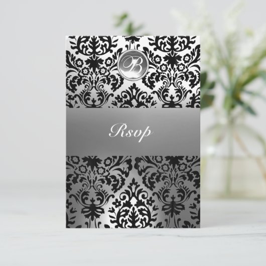 FAIRE-PART MONOGRAMME EN PIERRE DE GEM NOIR ET BLANC (Debout devant)