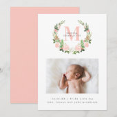 Faire-part Monogramme et roses roses roses roses Wreath Photo (Devant / Derrière)