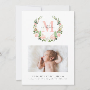 Faire-part Monogramme et roses roses roses roses Wreath Photo