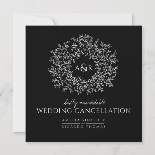 Faire-part Monogramme feuilles noires et blanches mariage ann (Devant)