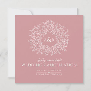 Faire-part Monogramme feuilles rose pâle annulation de mariag
