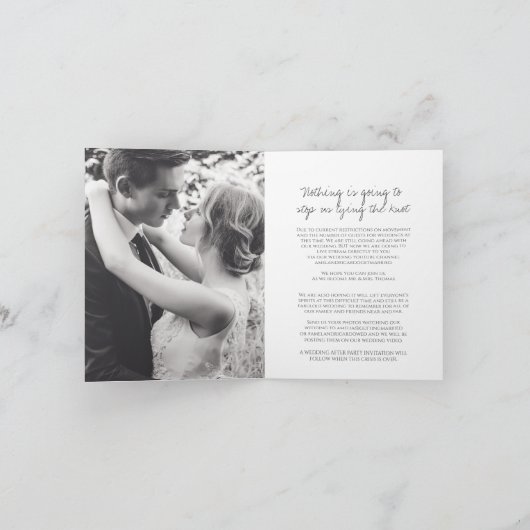 Faire-part Monogramme gris feuille blanche mariage streaming  (Intérieur)