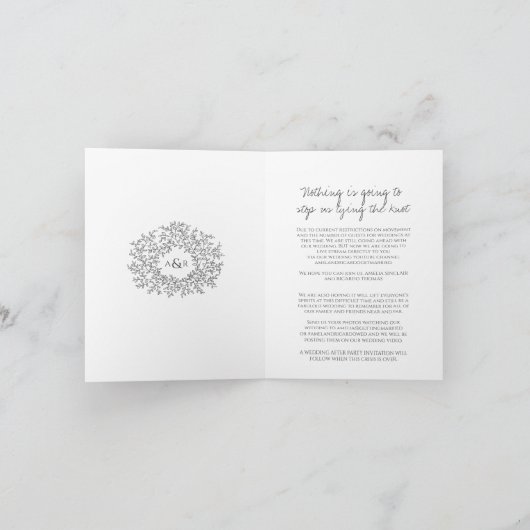 Faire-part Monogramme gris foncé feuille blanche mariage flux (Intérieur)