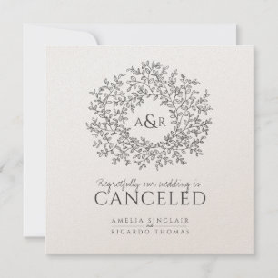 Faire-part Monogramme gris foncé feuilles mono mariage annulé