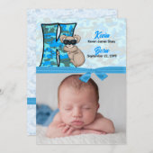 Faire-part Monogramme K Blue Koala Photo Naissance (Devant / Derrière)