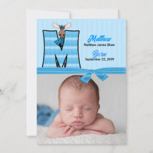 Faire-part Monogramme M Oie bleue Photo Naissance