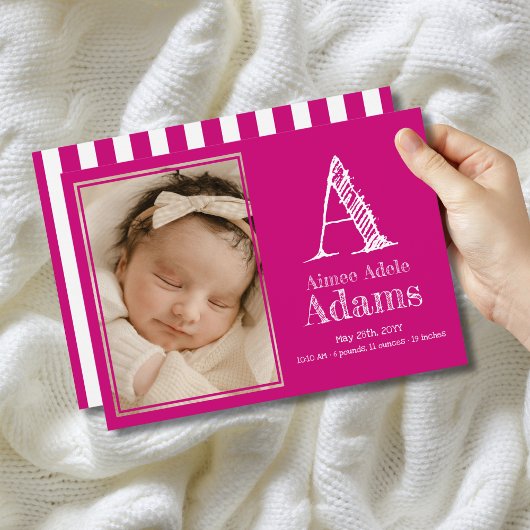 Faire-part Monogramme magenta moderne Statistiques de naissan