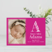 Faire-part Monogramme magenta moderne Statistiques de naissan (Debout devant)