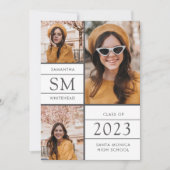 Faire-part Monogramme moderne Collage photo Graduation blanch (Devant)