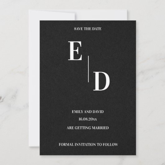 Faire-part Monogramme Moderne Noir Blanc Mariage Enregistrer (Devant)