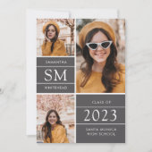 Faire-part Monogramme moderne photo Collage Gris Graduation (Devant)