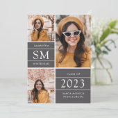 Faire-part Monogramme moderne photo Collage Gris Graduation (Debout devant)