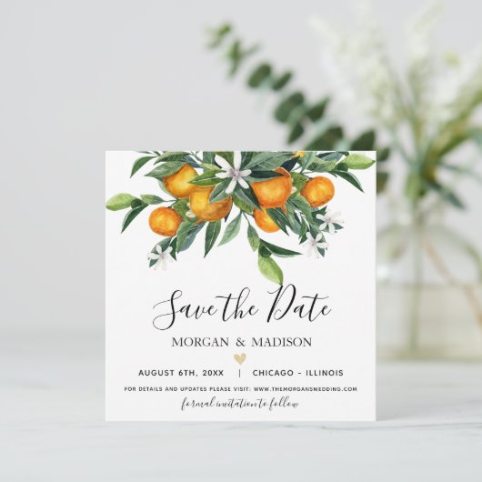 Faire-part Monogramme Oranges Enregistrer la date (Debout devant)