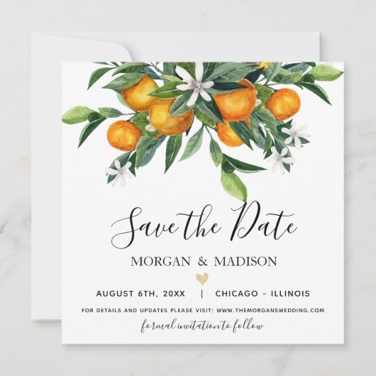 Faire-part Monogramme Oranges Enregistrer la date (Devant)