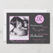 Faire-part Monogramme rose 5x7 photo initiale (Devant)