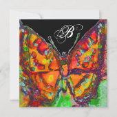 FAIRE-PART MONOGRAMME ROUGE BOUTTERFLY BLEU OR JAUNE SPARKLES (Devant)