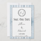Faire-part Monogramme Rustique Bleu Enregistrer La Date Annon (Devant)