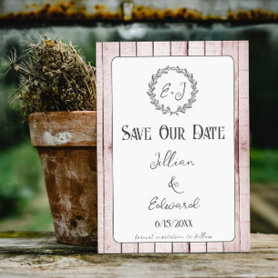 Faire-part Monogramme Rustique Rose Enregistrer La Date Annon