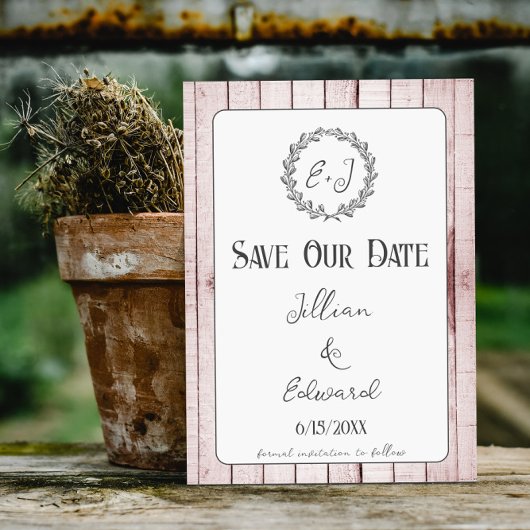 Faire-part Monogramme Rustique Rose Enregistrer La Date Annon
